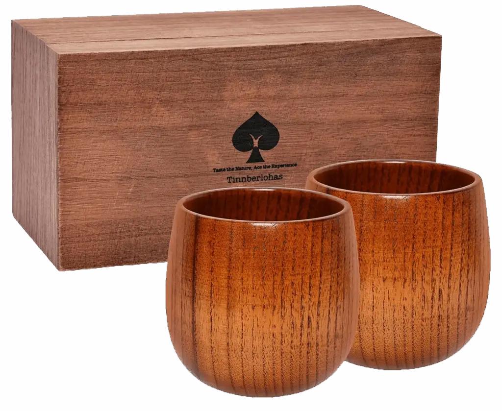 Tinnberlohas Wooden Whiskey Glasses Gift Set, Set of 2 Glasses